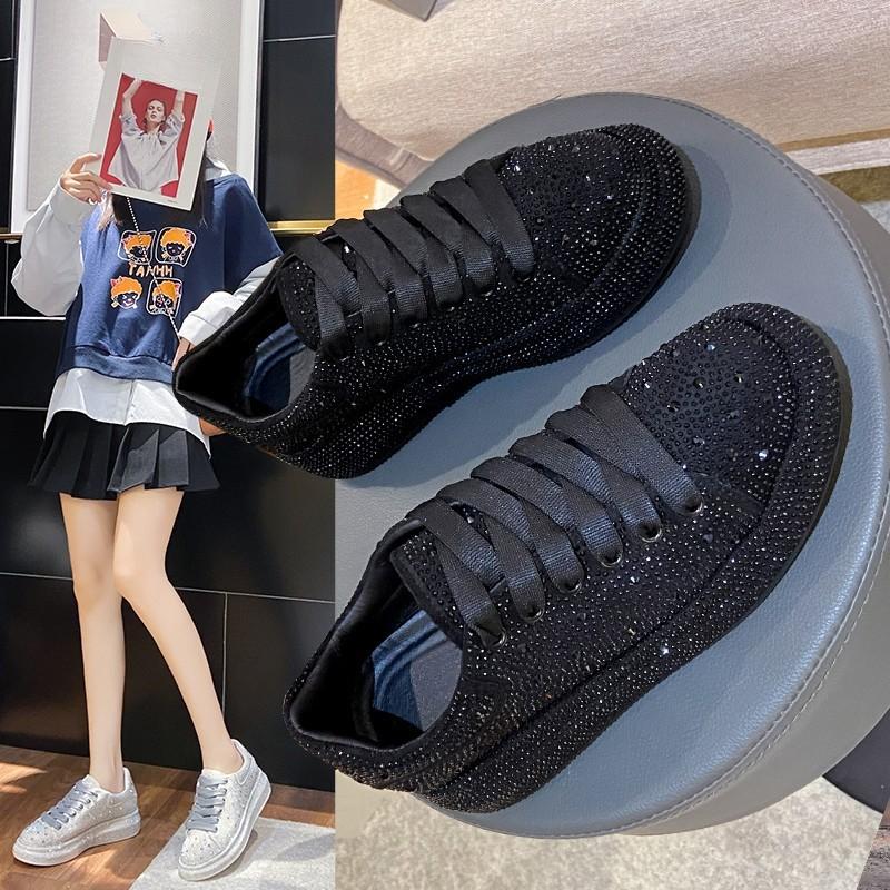 

Height-enhancing Sneakers with Diamonds, Thick-soled Platform Shoes, Leather Upper for Women 35 чёрный