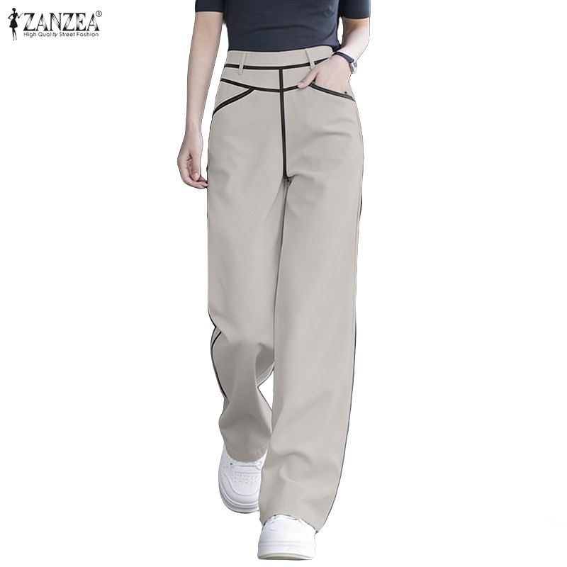ZANZEA Women Casual Elastic Waist Loose Long Pants