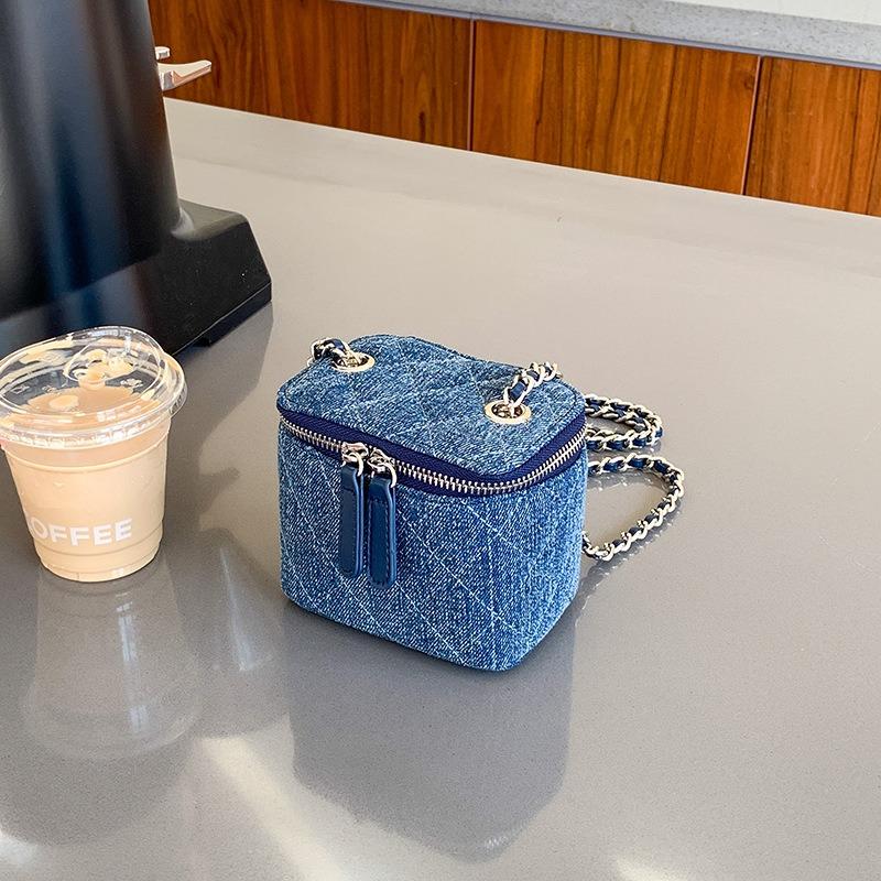 Bag Niche Design Mini Shoulder Diamond Messenger Box Bag Women's Simple Chain Denim Bag