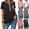 2026 Fashion Simple Top Single-breasted Pocket Splicing Short Sleeve Casual Women's T-Shirt