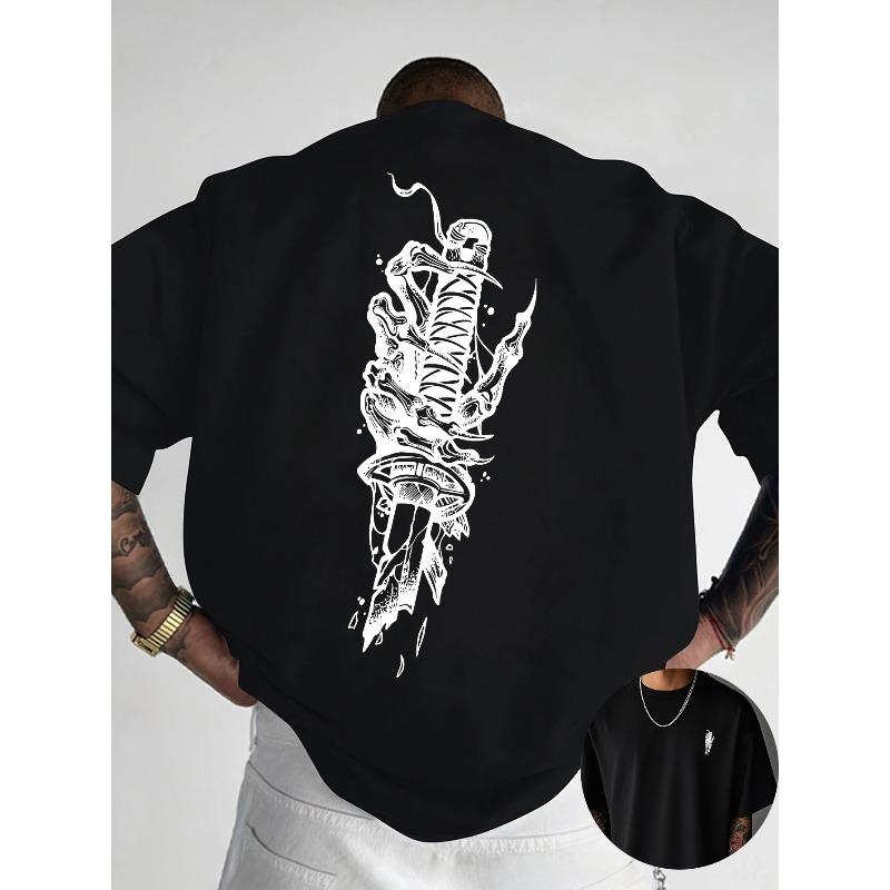 European Size Creative Front And Back Printed Round Neck T-Shirt, Trendy And Fashionable Short Sleeves for Summer, Casual Everyday Style Top