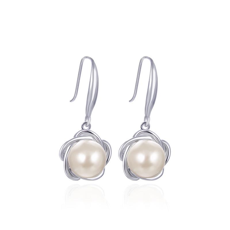 Korean Style Elegant Floral Earrings with S925 Sterling Silver and Freshwater Pearls