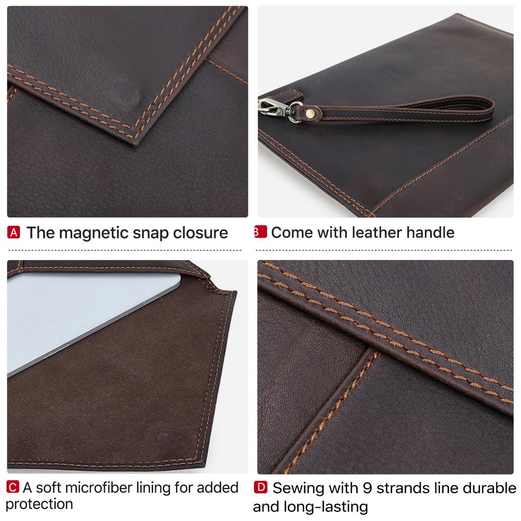 CONTACTS FAMILY Genuine Leather Laptop Sleeve Case For Apple Macbook Air Pro 13 M4 M3 M2 M1 Carry Cover A4 Notebook Sleeve Bag