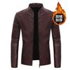Autumn and winter youth fashion trend casual slim personality men's stand-up collar velvet thickened leather jacket