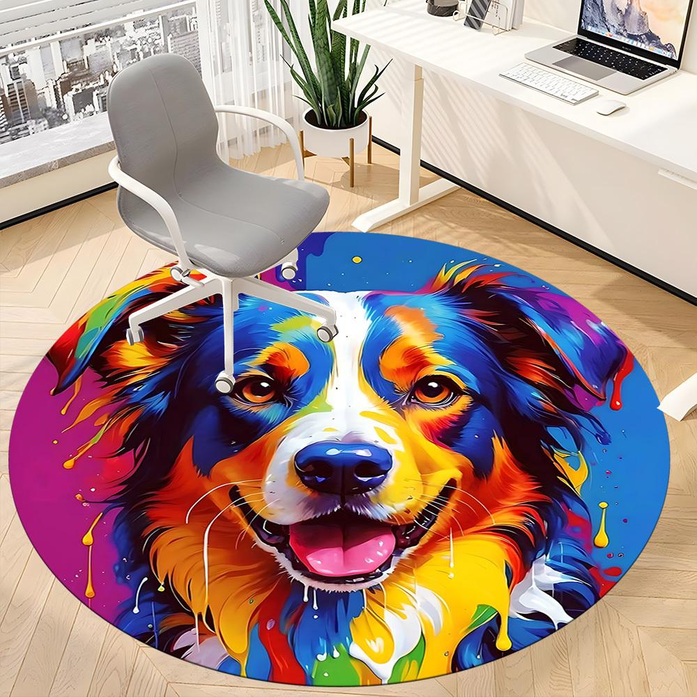 1pc Doodle Pet Office Round Area Rug, Indoor Mat Suitable ForOffice, Under Office Chairs Bedroom Living Room Home Decor, Room Deco T073