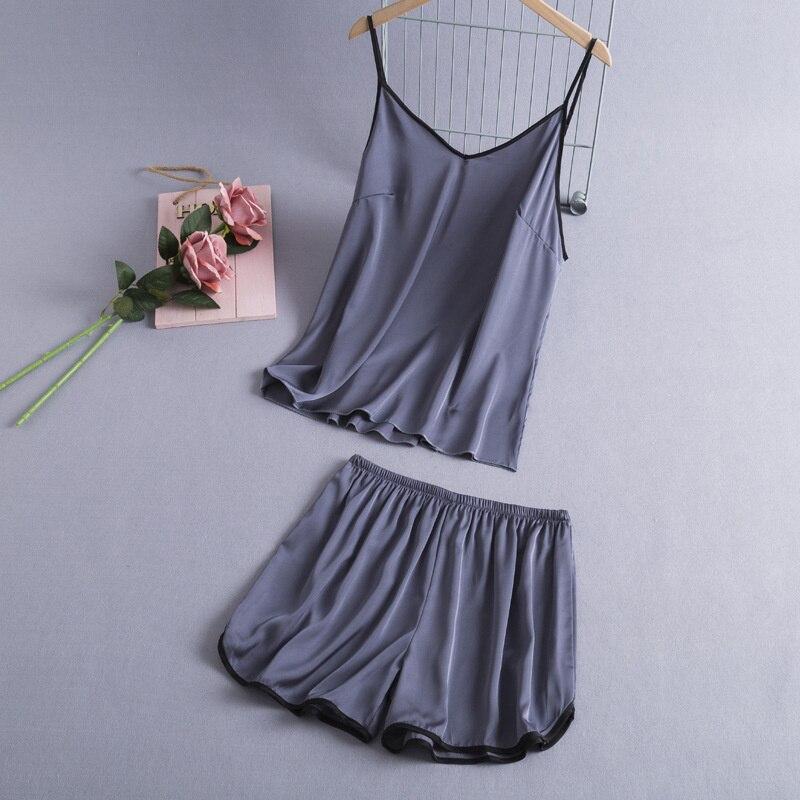 Women's Imitation Silk Pajamas Suspender Shorts Two-piece Simple Style Pajamas Suit Comfortable Home Clothes