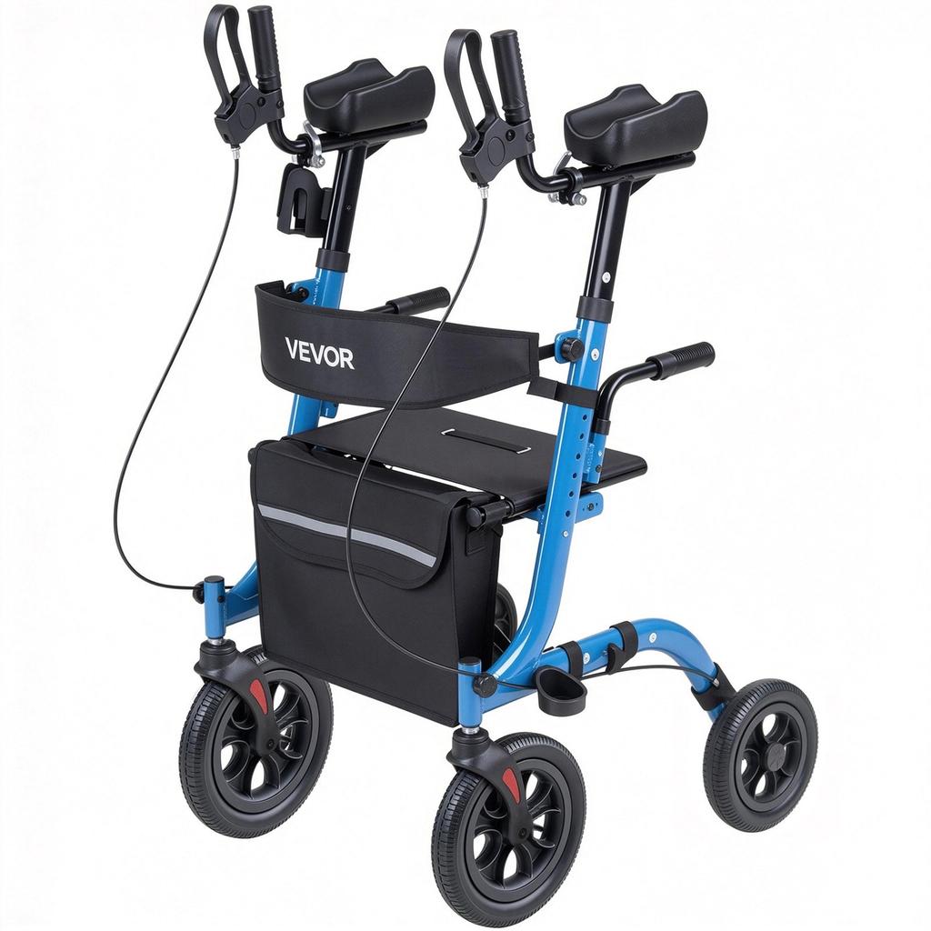 Rollator Walker with Seat for Seniors, Foldable Rolling Walker, Lightweight Aluminum Mobility Walking Aid with PU Solid Wheels, Adjustable Handle,