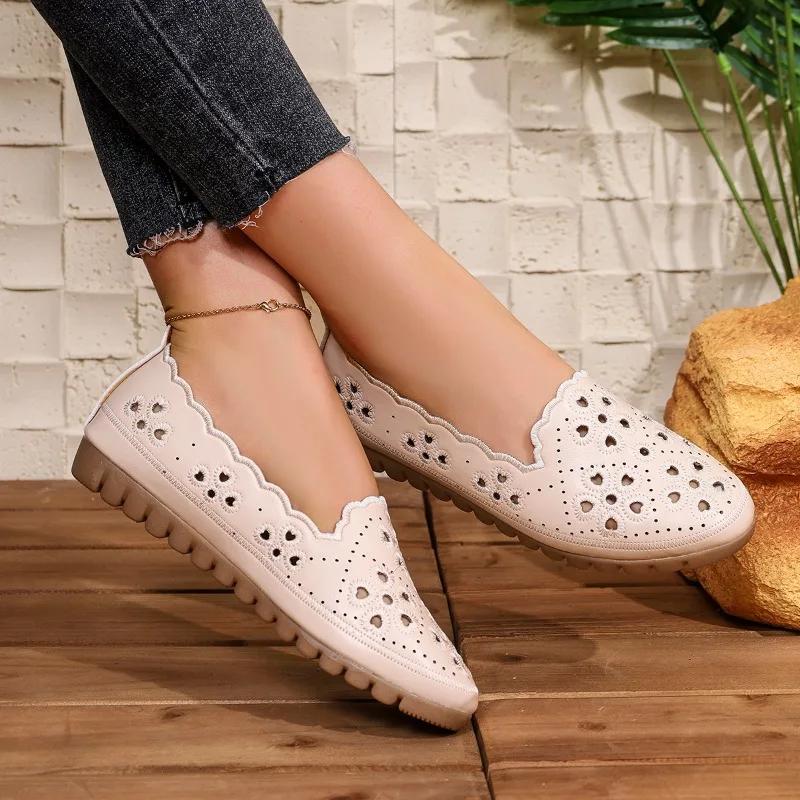 Fashion 2025 Fashion Ladies Shoes Shallow Women's Flats New Casual Hollow Out Light Soft Bottom Comfortable Non-Slip Flat Low Heels