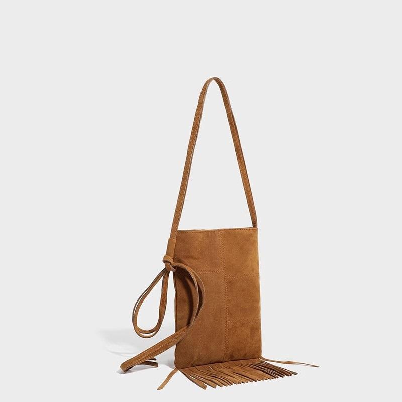 Suede Niche Boho Fringe Phone Bag American Ethnic Style Matte Mini Shoulder Crossbody Purse