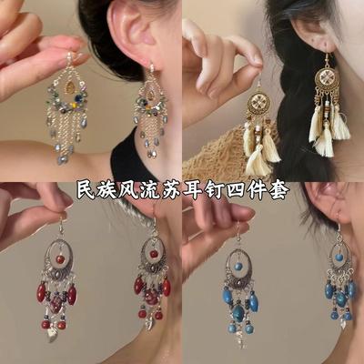 Diamond Dripping Oil Flower Fringed Earrings Retro Light Luxury Temperament Ear Hooks Versatile Niche High-end Earrings Women