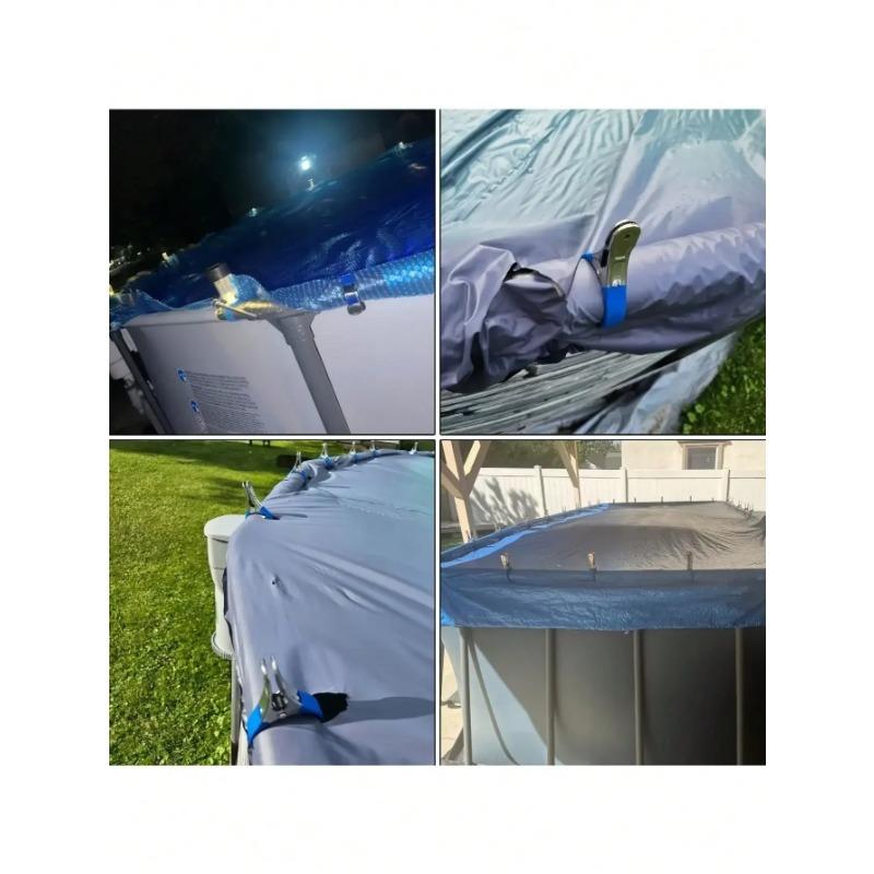 Strapazierfähige Poolabdeckungsklammern aus Edelstahl mit blauen Kunststoffgriffen - Hochbelastbare winddichte Federklemmen für sichere Über-