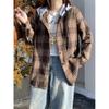 The real shot is not reduced, American retro hooded plaid shirt autumn new loose fake two-piece shirt casual coat