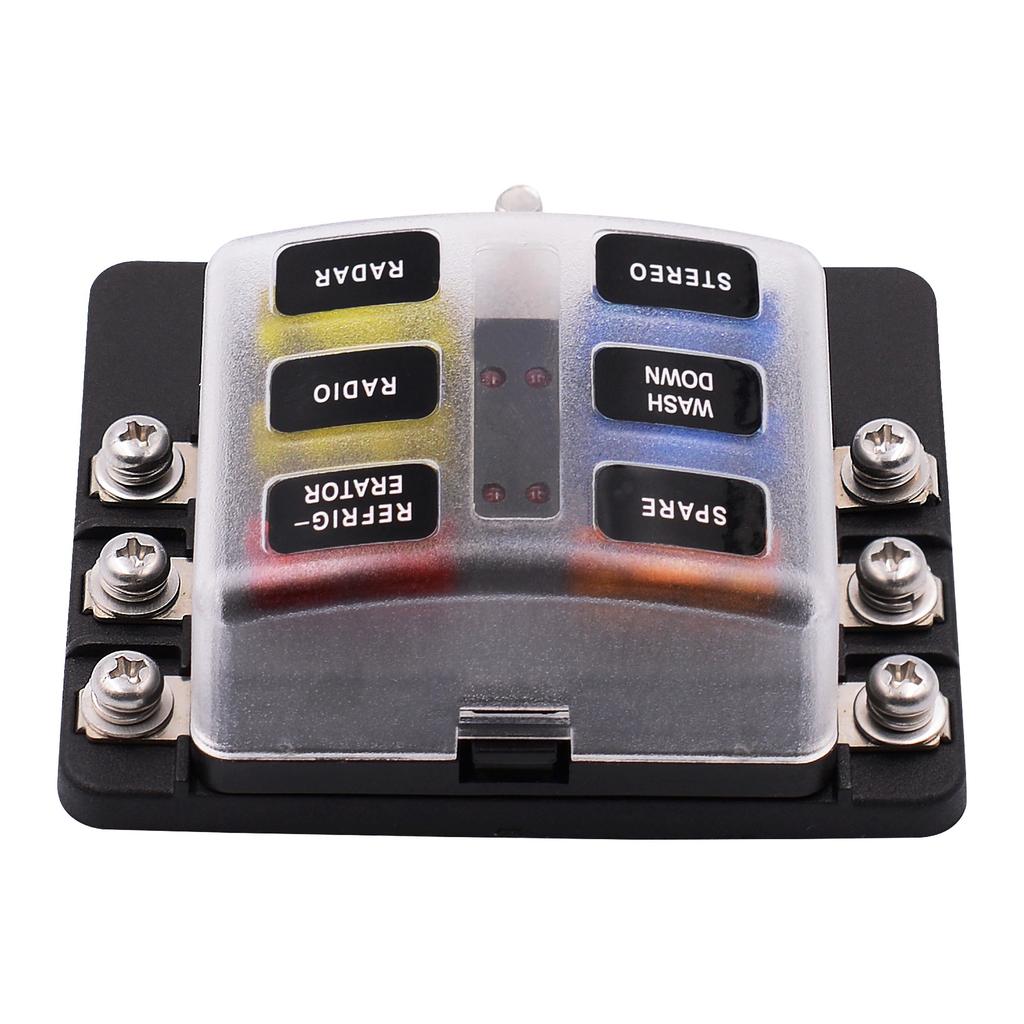 Protective Components Fuses and Accessories for Car Blade Fuse Box Holder 6 Ways Modified Terminal Block with LED Warning Light Electronic Accessories