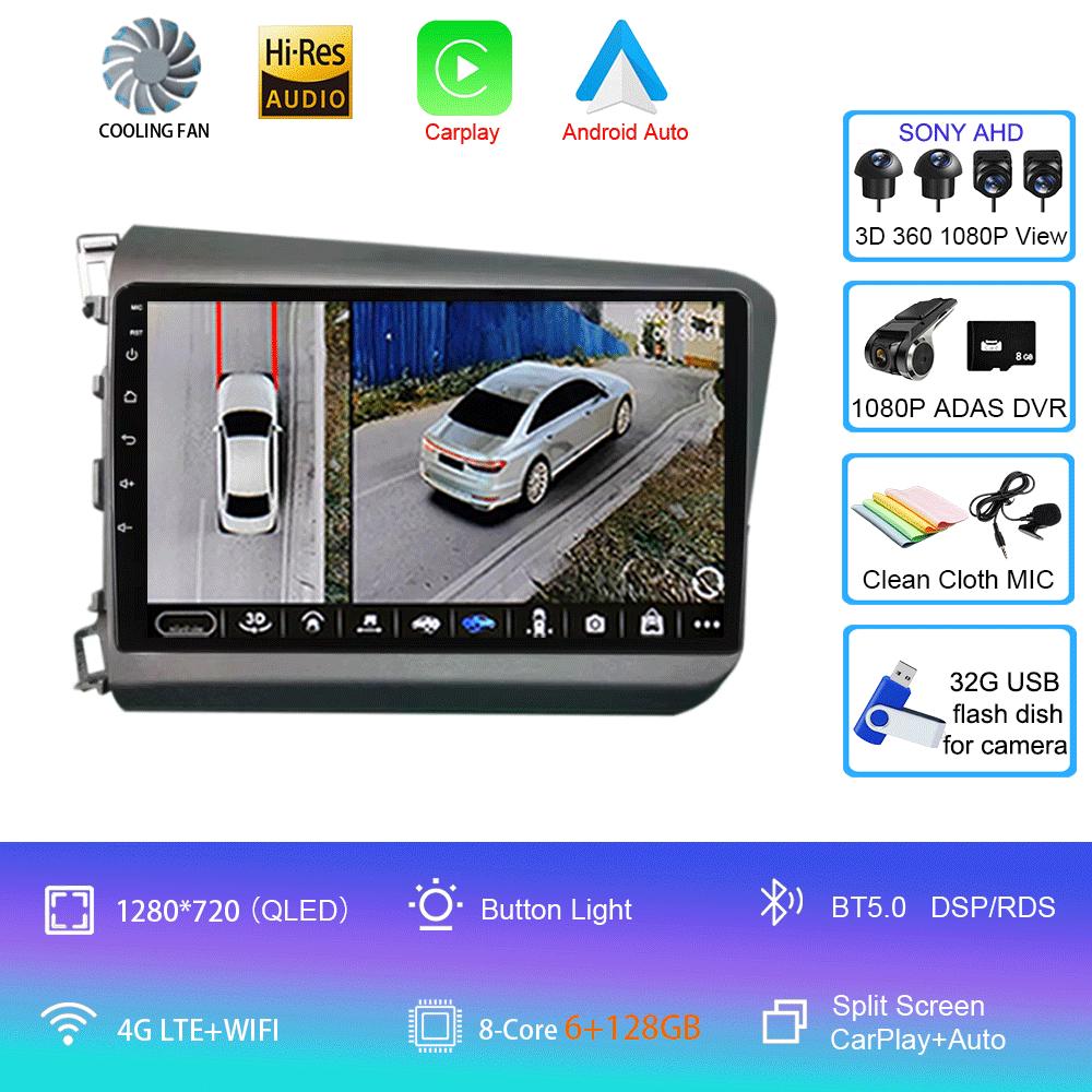 Android 14 For Honda Civic 2012 2013 2014 2015 Car Radio Multimedia Video Player Navigation Stereo GPS Carplay Android Auto WIFI