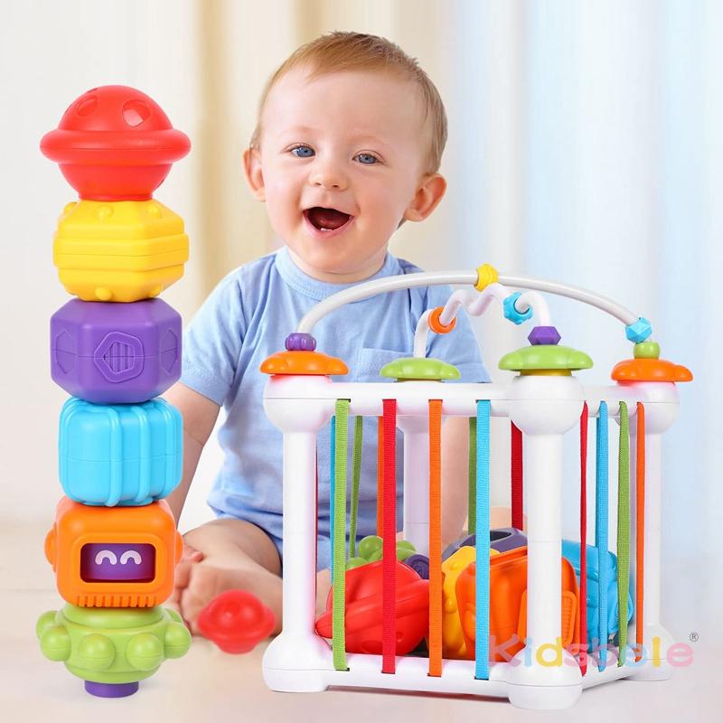 Baby Montessori Shape Sorting Cube Toy Soft Silicone Sensory Blocks for Fine Motor Skills  Early Learning Educational Toy