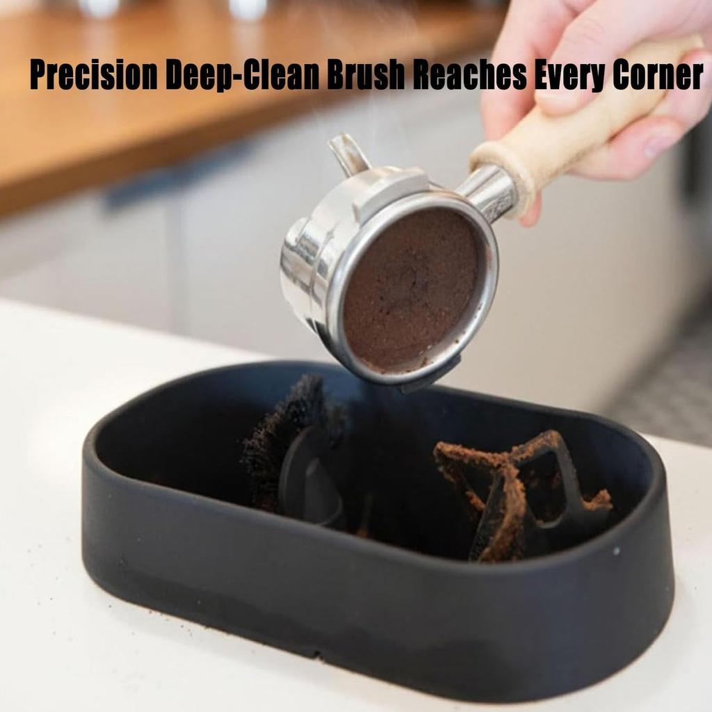 Coffee Portafilter Cleaning Kit, Portafilter Cleaning Holder, Premium Clean Holder, With Precision Deep-Clean Brush & -Spill Grounds Tray