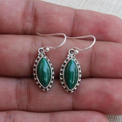 Solid 925 Sterling Silver Malachite Gemstone Handmade Designer Women Dangle Earring Jewelry