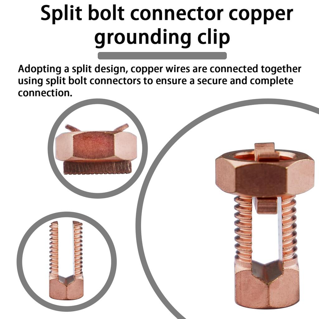 Split Bolt Connector High Strength Copper Grounding Clamps for Completing Ground Bonding to Bare Wires TJ-16 (6 PCS)