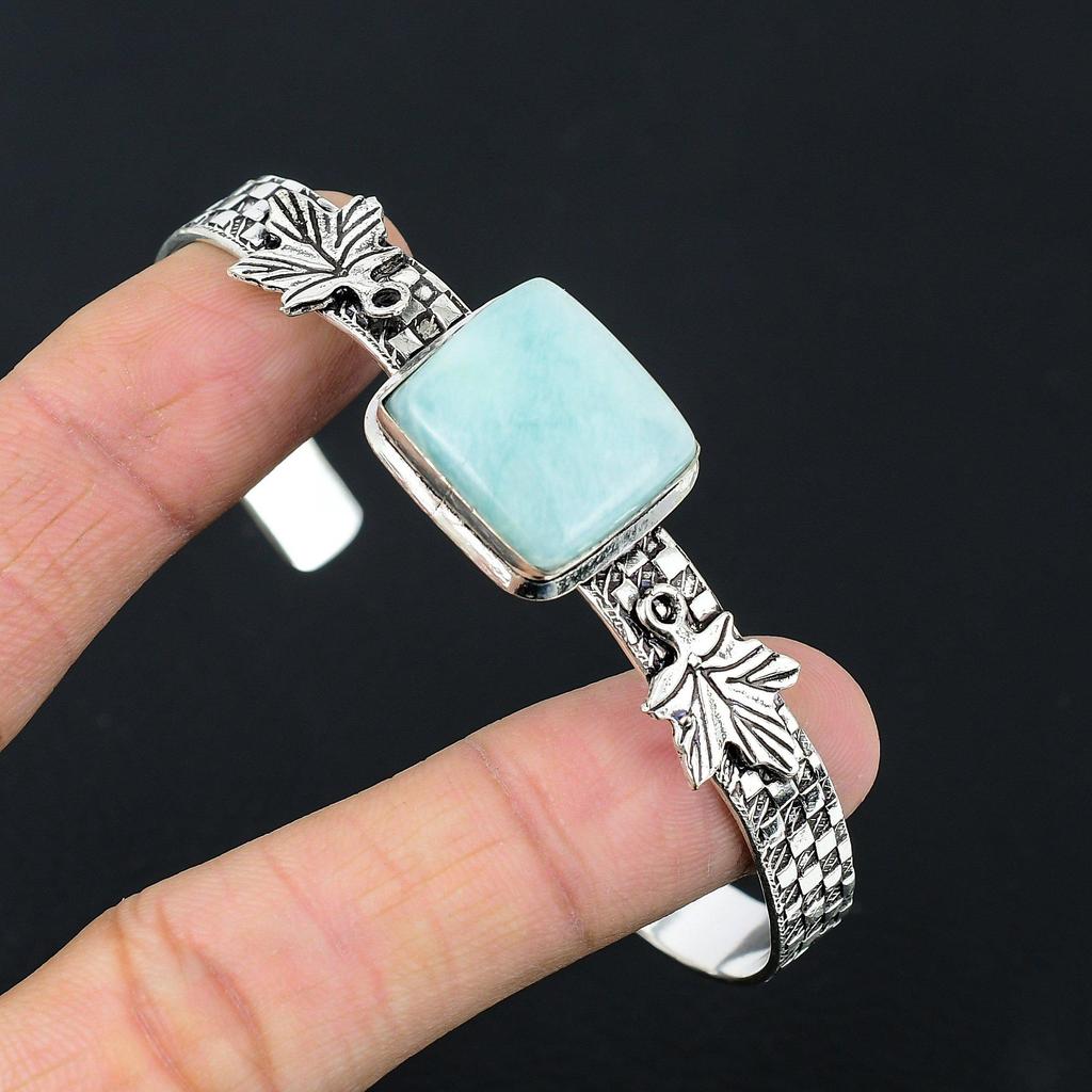 Mothers day Deal 925 Sterling Silver Amazonite Stone Wedding New Bangle Bracelet
