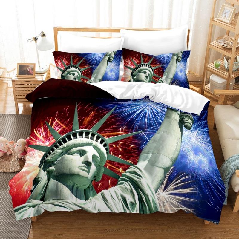 3pcs Bedding Set Independence Day Print Duvet Cover Set Single Double King Size Bed Set for Adult Home Bedroom with Pillow Case