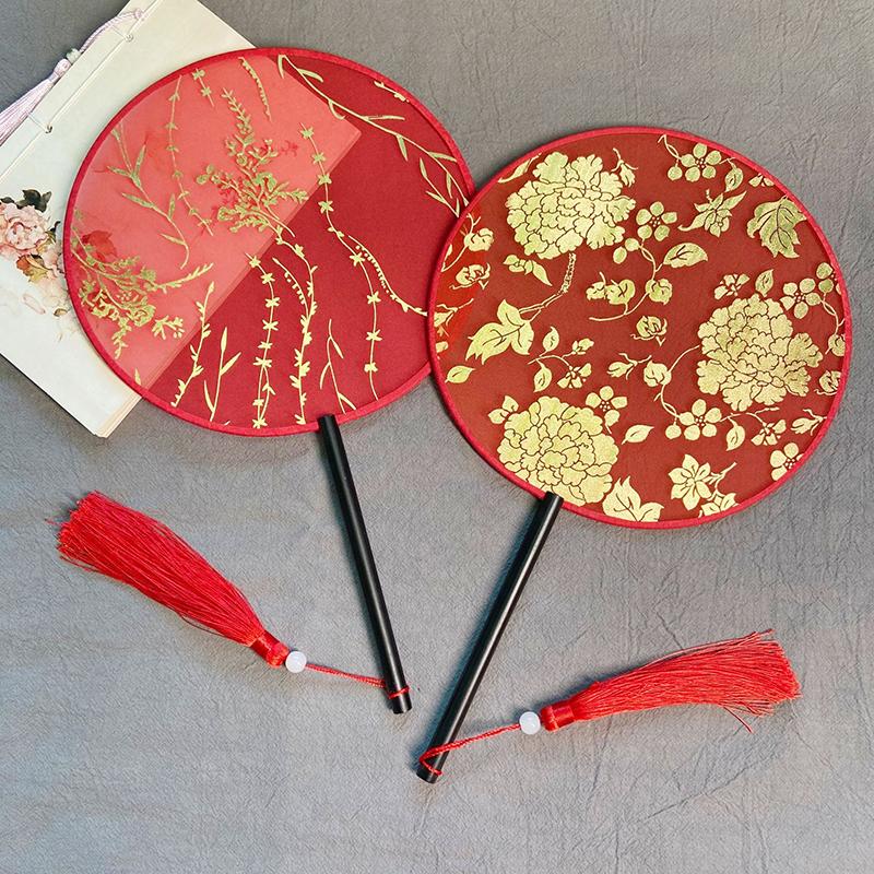 Chinese Wedding Red Fan Bronzing Bride Handheld Fan Handmade Photography Props Retro Chinese Style Home Decoration