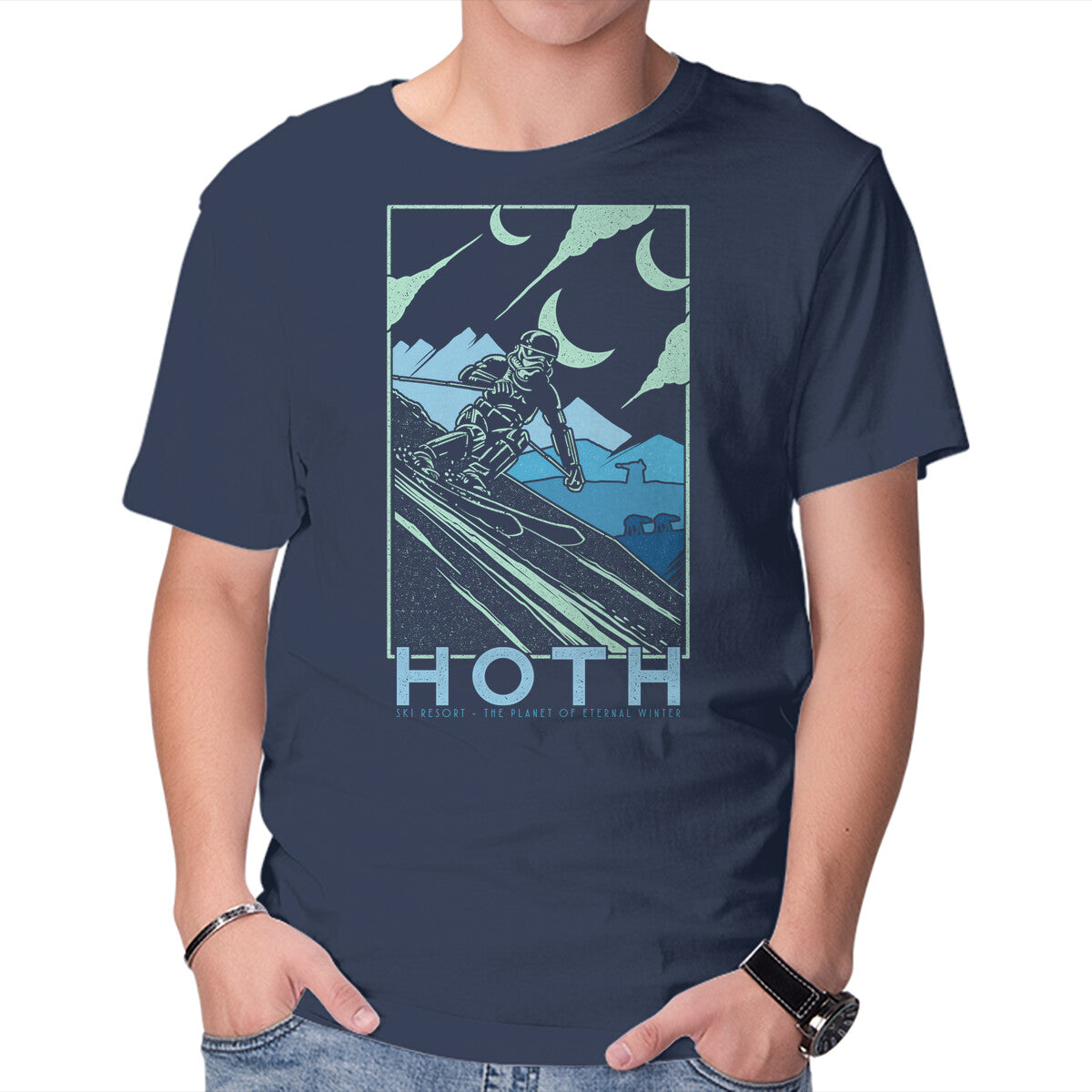 Unisex Crew Neck T-Shirt Hoth Ski Resort Graphic Short Sleeve Casual Tee S