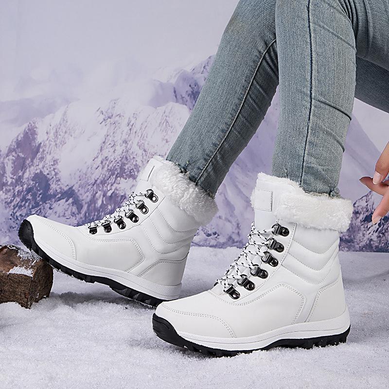 Women s Mid-Calf Lace-Up Snow Boots: Warm, Non-Slip, European & American Style Winter Footwear 35 белый