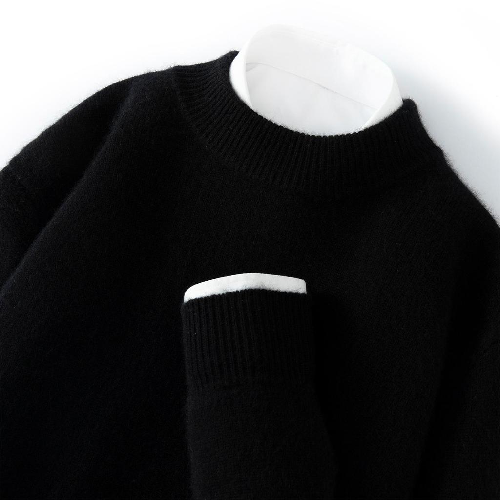 Men's Autumn Thickened Cashmere Round Neck Sweater - Light Business Style