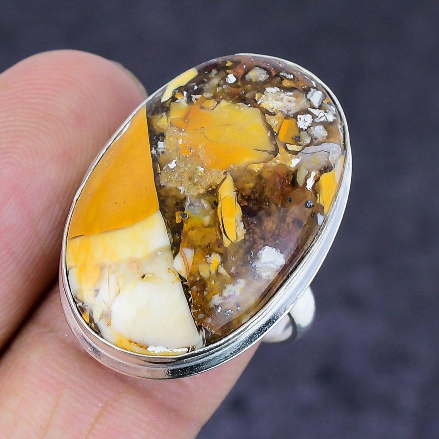 Natural Brecciated Mookaite 925 Sterling Silver Jewelry Ring Size 9 h0f54
