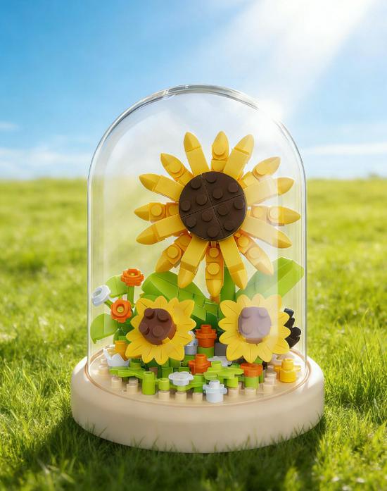 Children's DIY Rose Bouquet Building Blocks Set with Dust Cover - Creative and Educational Toy Ornament