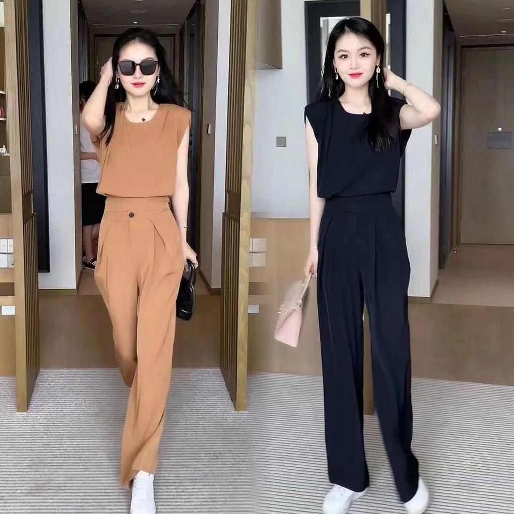 Women's 2025 Summer High-End Fashion Set: Stylish Slimming Loose Wide-Leg Pants Two-Piece