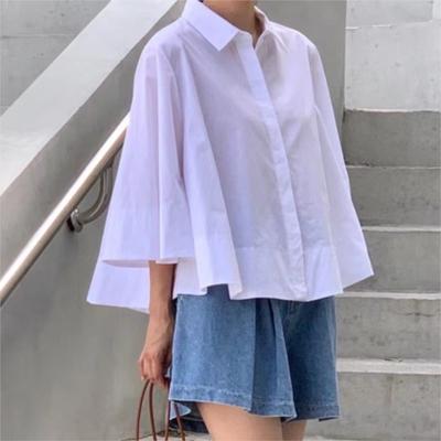 Loose Casual Eight-quarter Sleeve Loose Shirt Women Korean Casual White Spring Summer Short Tops