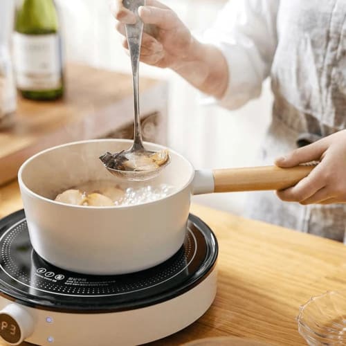 Neoflam Saucepan (18cm, 1.6L, with Lid), "Nordic European Style" with 5-Type Ceramic Coating, Induction, Highlight, Gas, and IH Compatible