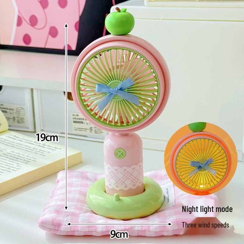 

Qingpingguo Mini Handheld Fan with Light-Up Base, 3 Speeds, USB Charge, for Summer Travel/Desktop Use 19x9cm