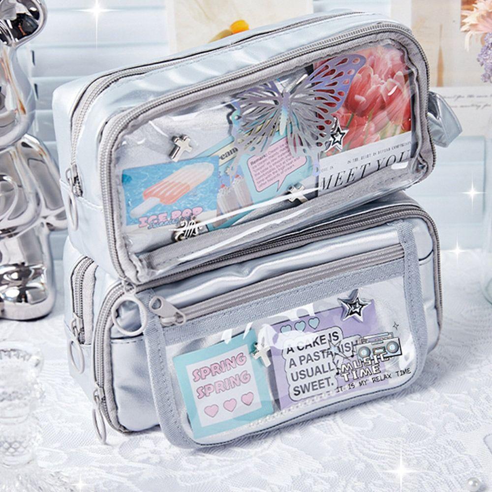 

Large Capacity Pencil Case Silver Pencil Bags Fashion Stationery Bag Student D