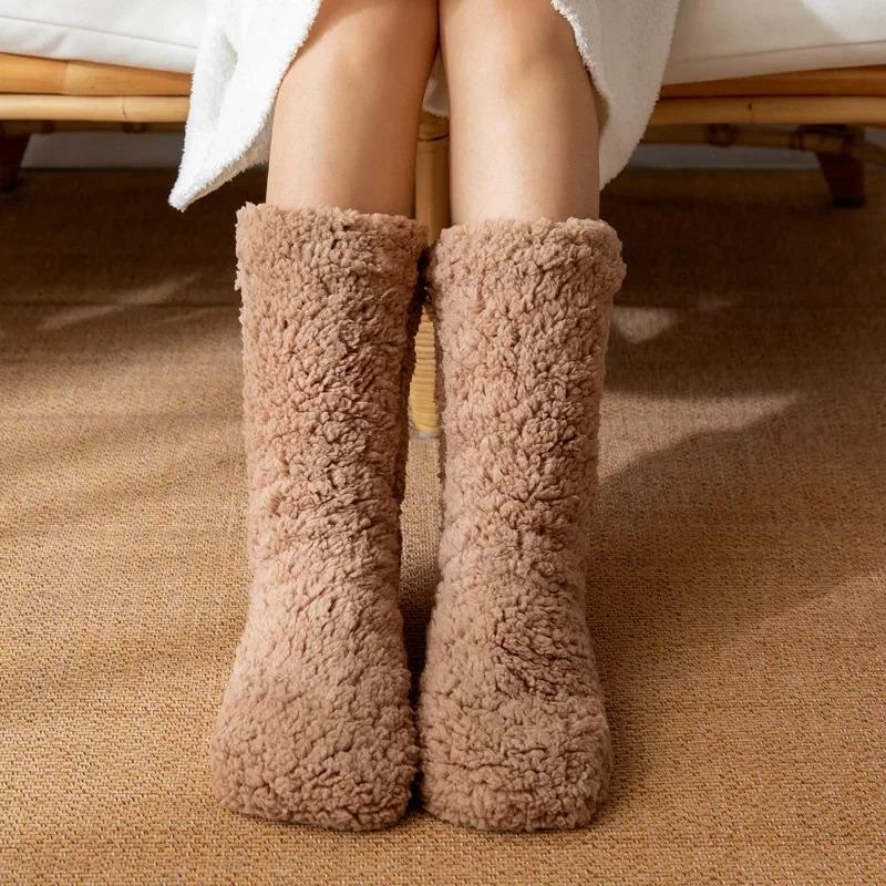 Anti Slip Winter Thermal Socks Thickened Warm Home Soft Plus Velvet Sleeping Floor Slipper Sock Birthday Gift Idea for Women Men