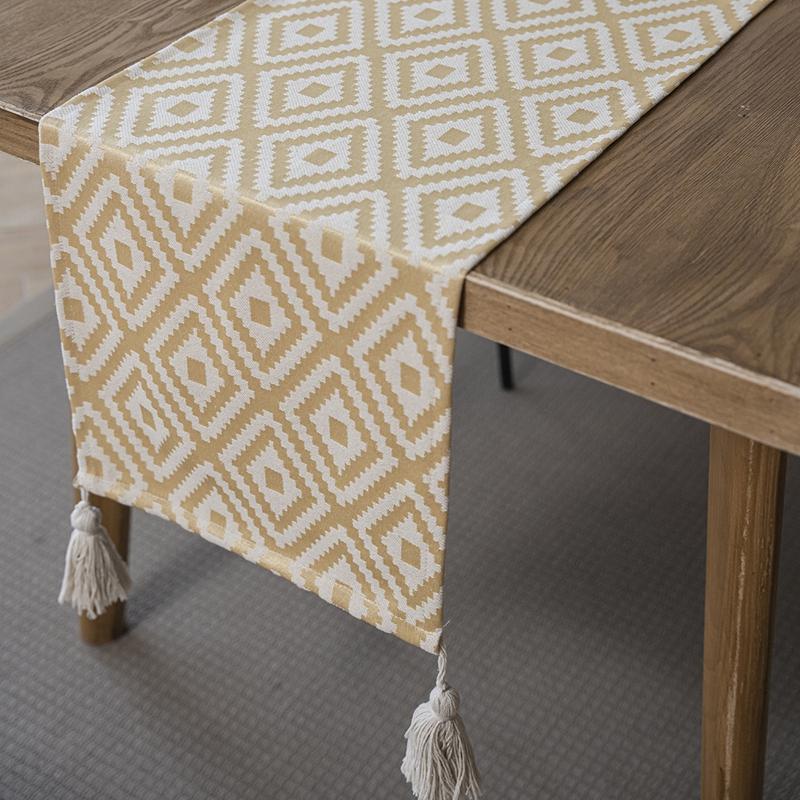 Nordic Simple Geometric Table Flag Fringe Living Room Dining Flag Long Strip Polyester Cotton Jacquard Decorative Tablecloth