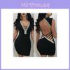 Stunning Women Sexy Deep V Rhinestone Backless Mini Dress For Special Events