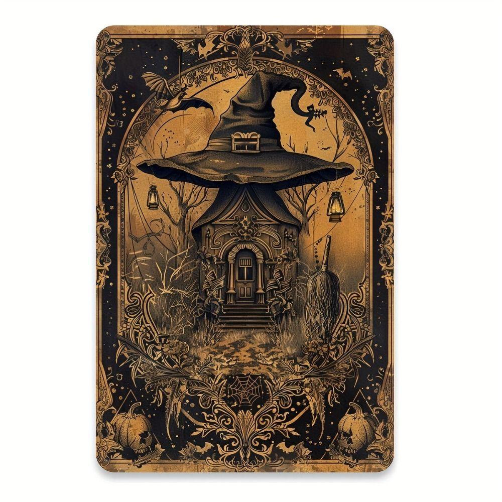 Witch Cat Forest Halloween Sign Metal Tin Sign 20x30 cm Wall Decor