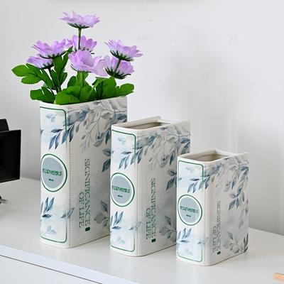 European Ceramic Book Vase Creative High-end Flower Arrangement Container Living Room Office Desktop Book Vase Home Decoration