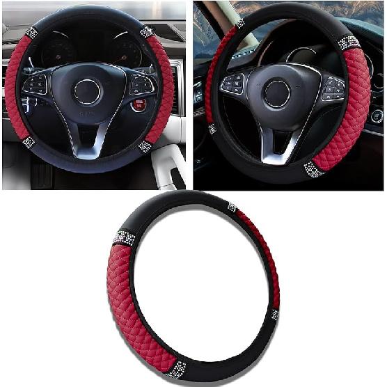 Bling Car Steering Wheel Cover, 15 Inch Anti-Slip Wheel Protector For Women Girls, Soft Leather Elastic Steering Wheel Protector, Car Interior