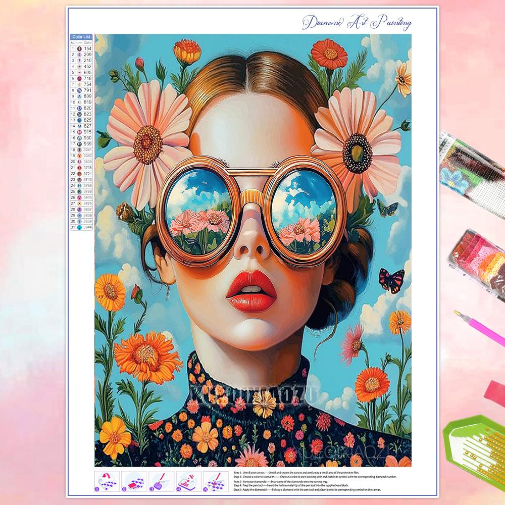 Full Diamond Painting Beauty Girl Flowers Abstract Art Diamond Mosaic Embroidery Rhinestone Cross Stitch Kit Home Wall Decor