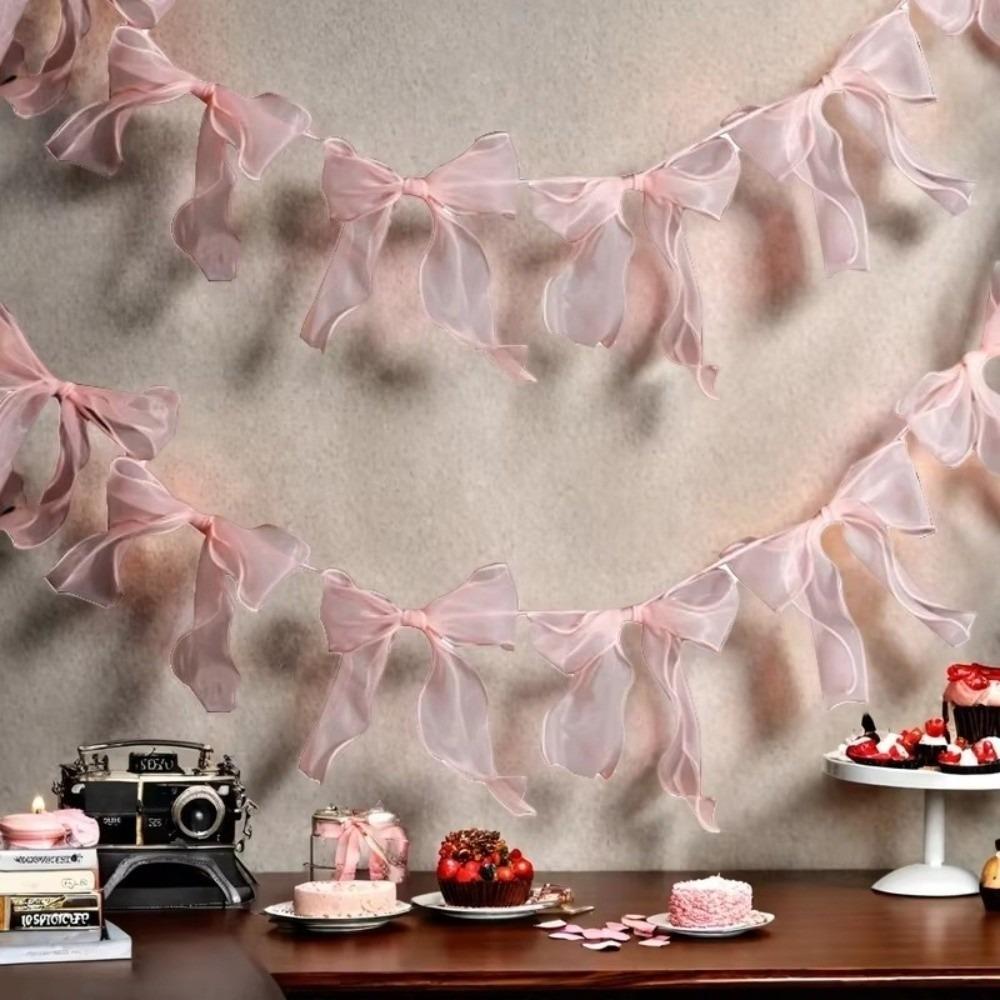 12Pcs Ribbon Bow Hanging Flags Sweet Hanging Banner New Bowknot Garland  Room Wall
