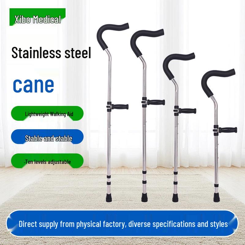 Retractable Adjustable F-Type Stainless Steel Arm/Elbow Crutch for Adults & Children