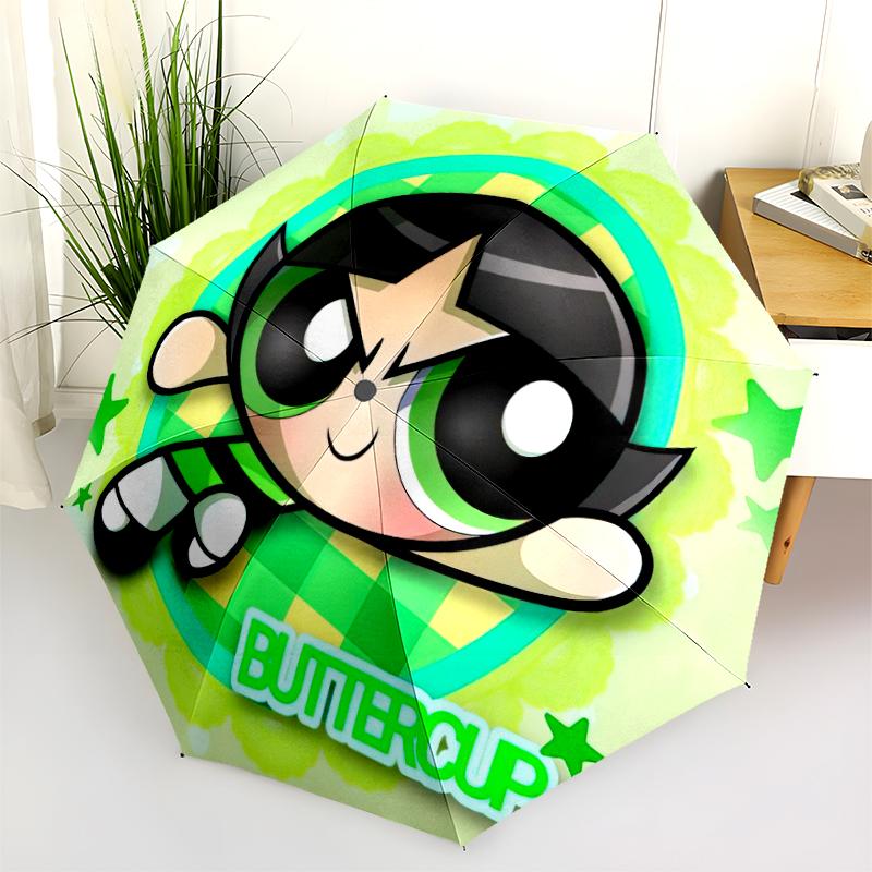 1PC The Powerpuff Girls Umbrella Portable Folding Umbrella Iron Frame Hole Bone Structure Outdoor Home Umbrella A7