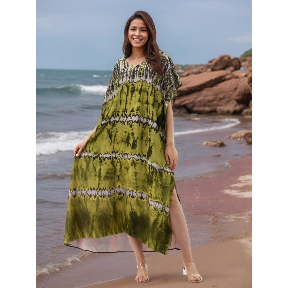 

Бохо Кафтан Платье Большого Размера, Женское Пляжное Платье Макси Большого Размера one size