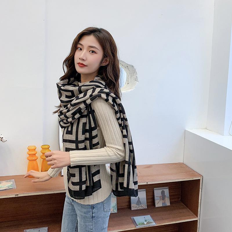 Cotton and Linen Scarf for Women In Autumn and Winter New Versatile Warm and Fashionable Letter Scarf Decorative Shawl
