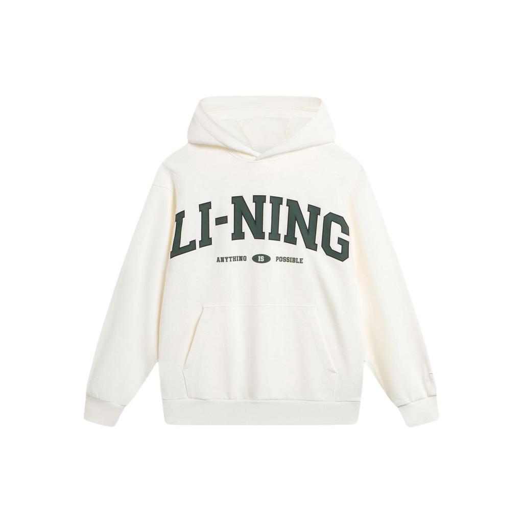 Li Ning Weekend Youth Letter Embroidery Casual Hoodie Unisex Sweatshirt Off-White AWDU781-7