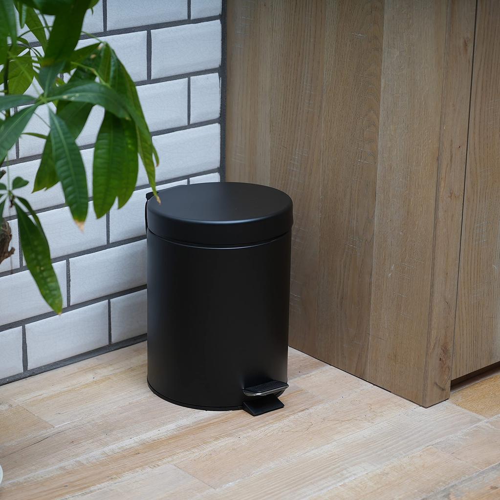 PEARL METAL Lid Slowly Closes Pedal Pail Trash Can 5L Limited Matte Black BLKP Black [BLKP] N-7816