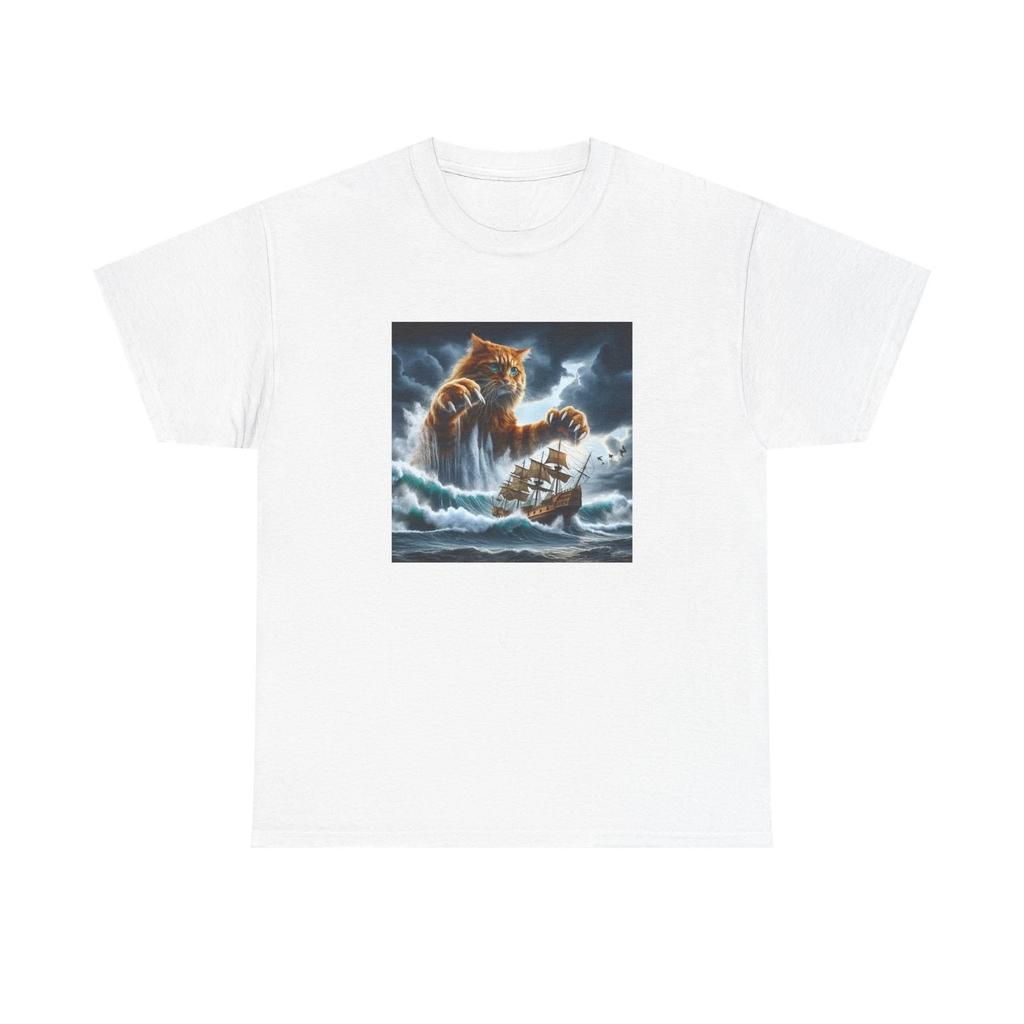 Unisex Adult T Shirt Kraken Cat Attacking Ship Ocean Fantasy Cute Funny